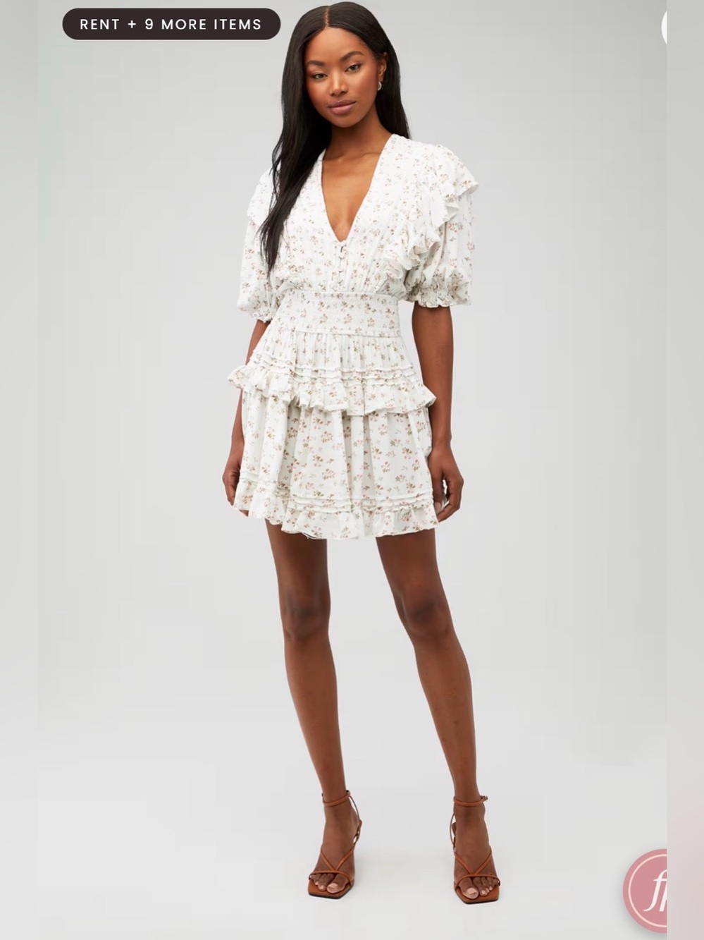 Jen’s Pirate Booty Floral Ruffle Smocked Mini Dress XS Boho Cottagecore Deep V